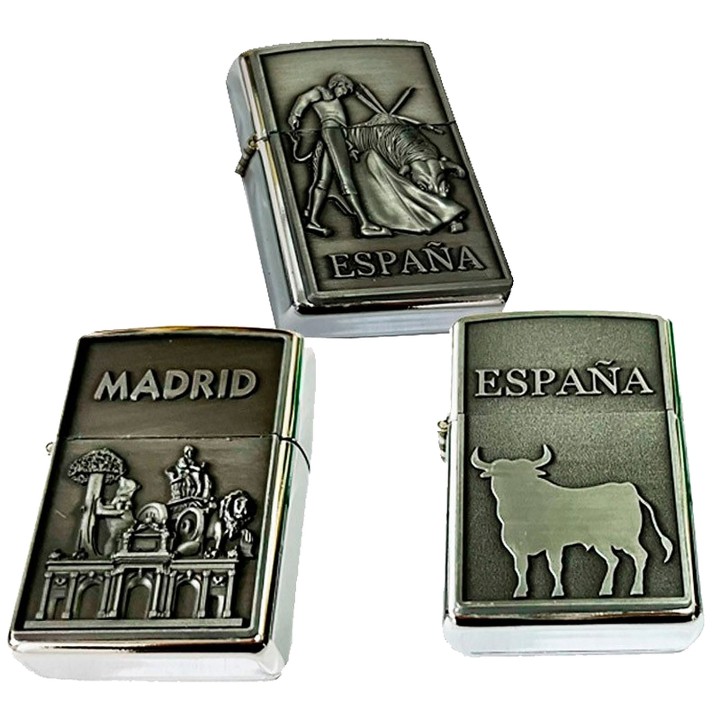 Isqueiro recarregável tipo Zippo de Espanha e taurino