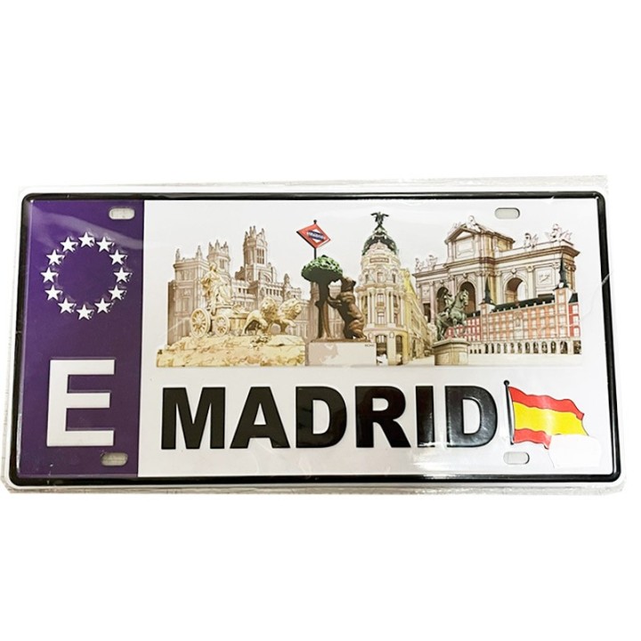 Plaque métallique « Immatriculation Espagne et Madrid »