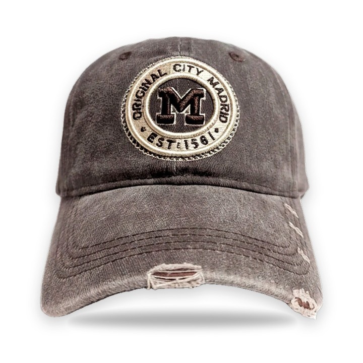 Gorra con visera Madrid de tela desgastada, color marrón