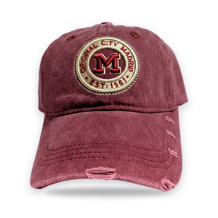 Casquette à visière Madrid en tissu usé, bordeaux