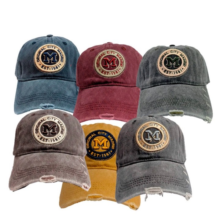 Distressed vintage cotton baseball caps Original City Madrid Est 1561 patch assorted colors - ZiNGS