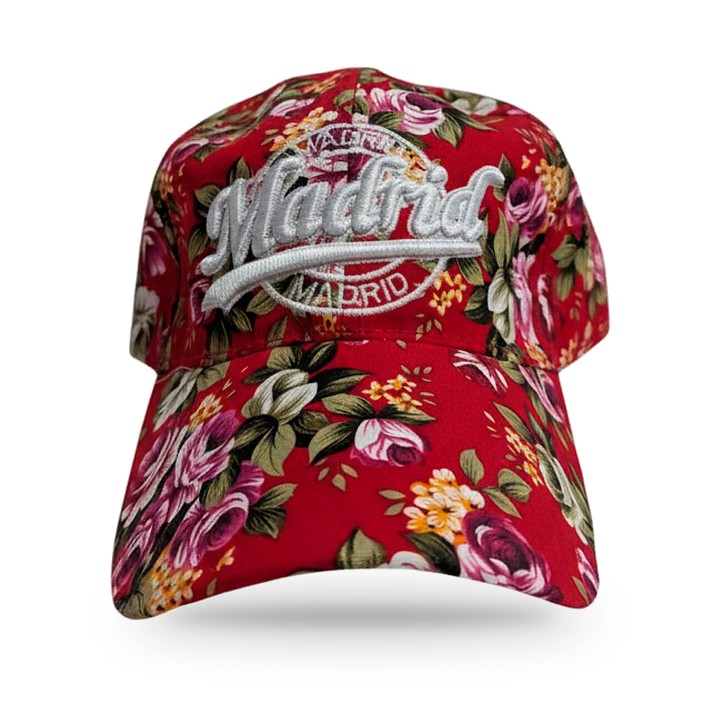 Cappellino con visiera Flores Madrid, fondo rosso