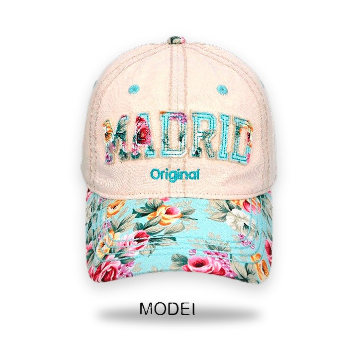 Gorra Robin Ruth «Madrid Original» beige con flores en azul celeste