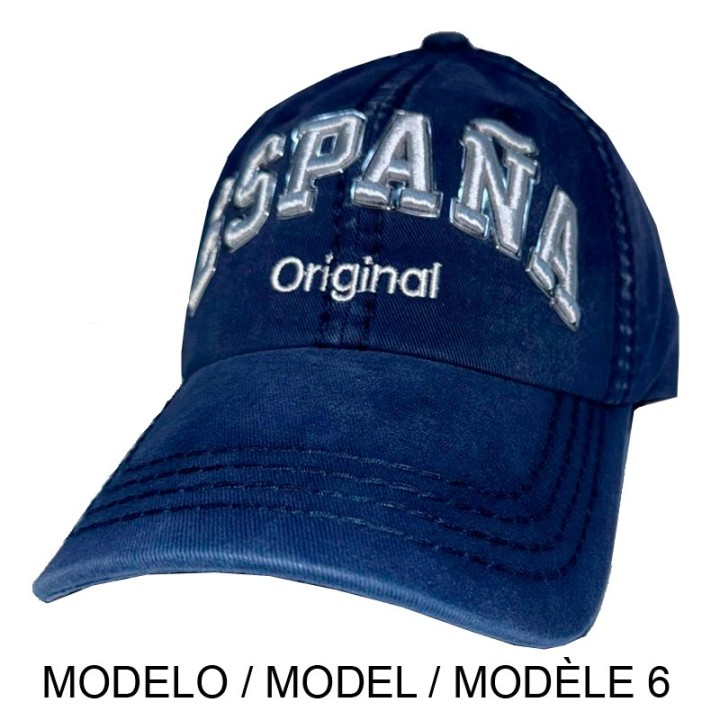 Casquette vintage bleu marine délavé brodée España Espagne modèle 6 style universitaire - Souvenir d'Espagne Zings