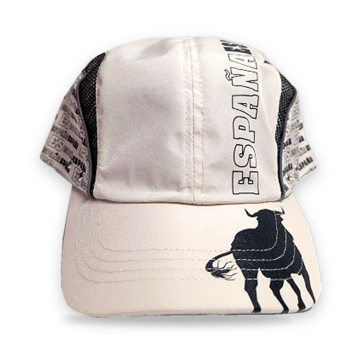 Gorra Toro de España beige con paneles laterales oscuros «España» y toro en la visera