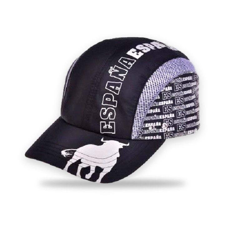 Gorra Toro de España negra con paneles laterales «España» y toro en la visera
