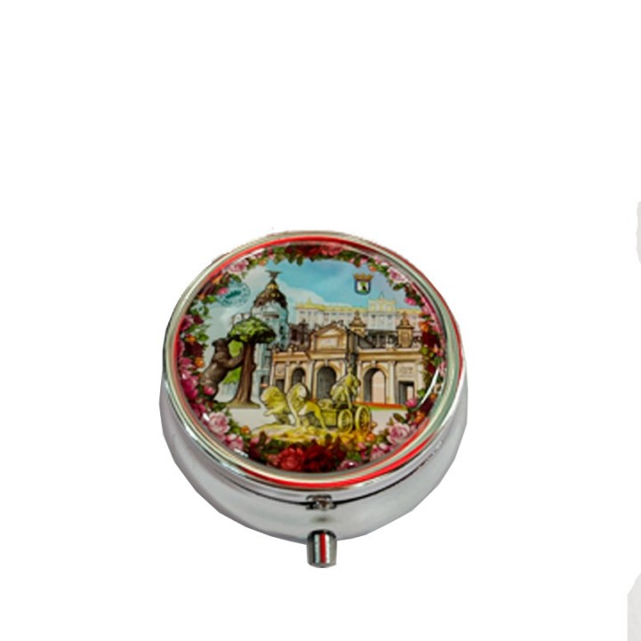 Online Madrid souvenirs, metal pillbox with Madrid monuments,