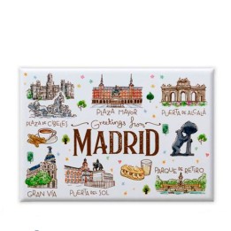 Imán de nevera carta postal Madrid Acuarela