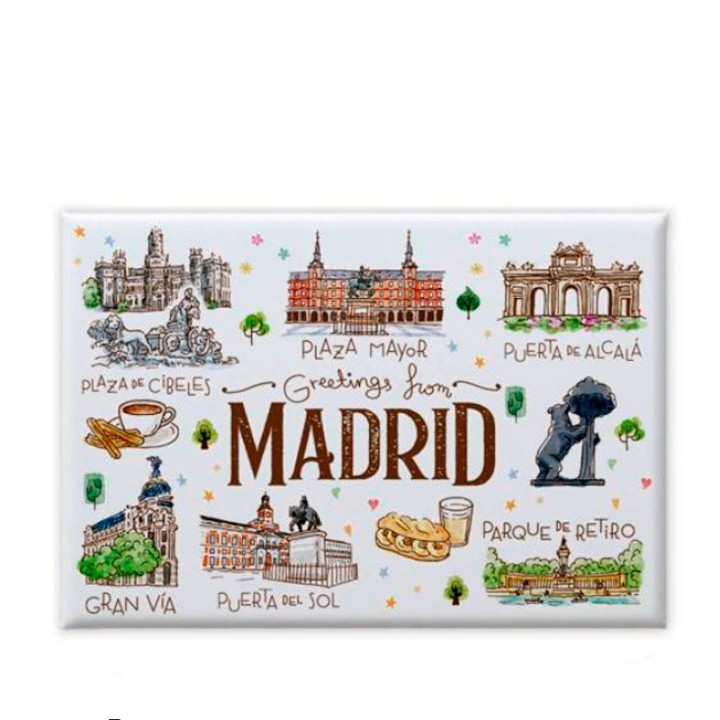 Imán de nevera carta postal Madrid Acuarela