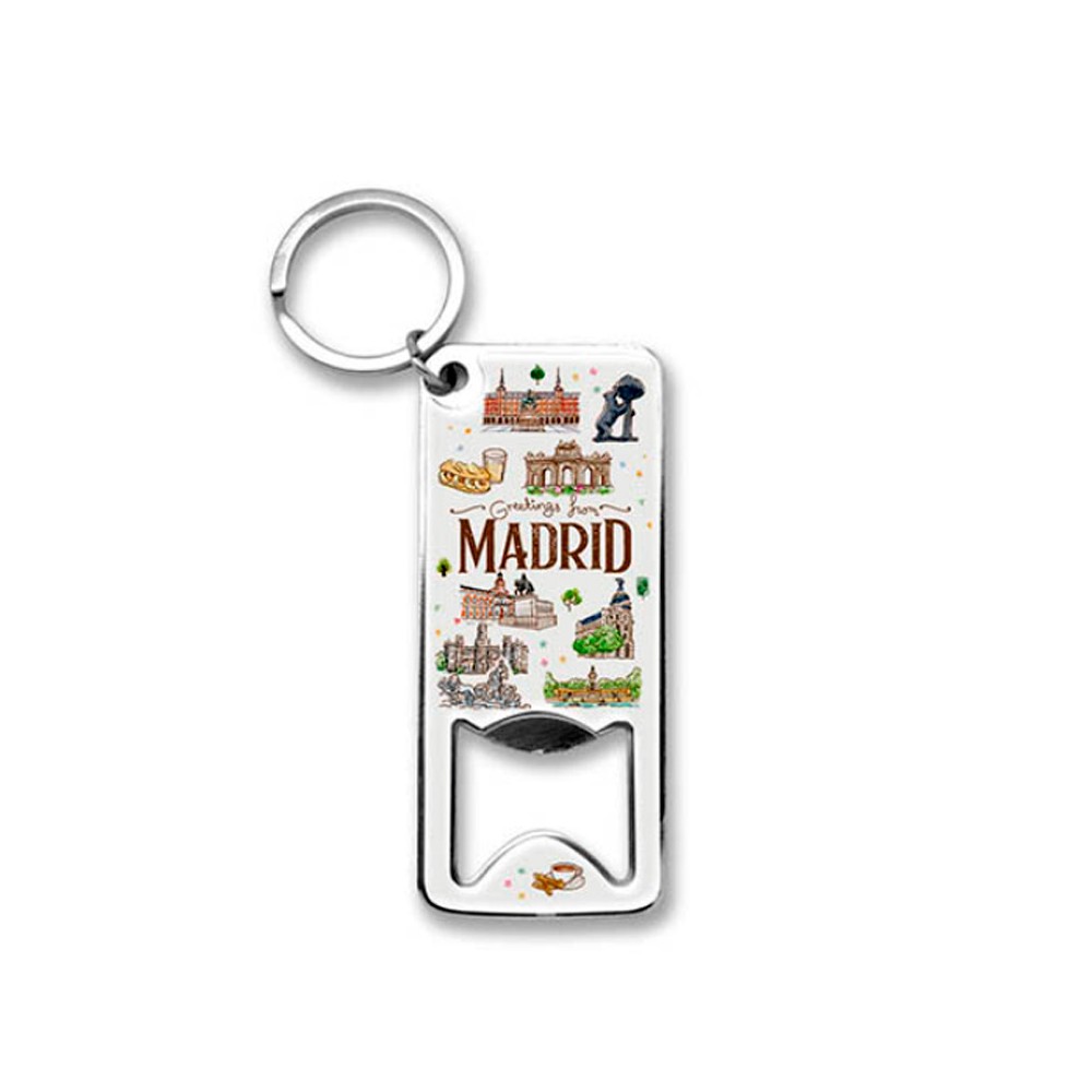 Rectangular bottle opener keyring, Madrid Watercolor