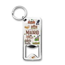 Rectangular bottle opener keyring, Madrid Watercolor