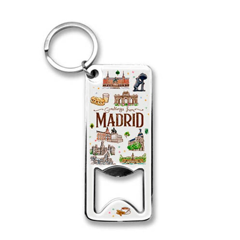 Rectangular bottle opener keyring, Madrid Watercolor