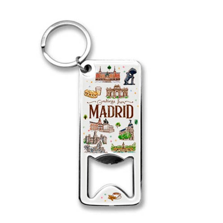 Llavero rectangular abridor, Madrid Acuarela