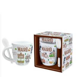 Mug avec cuillère, aquarelle de Madrid