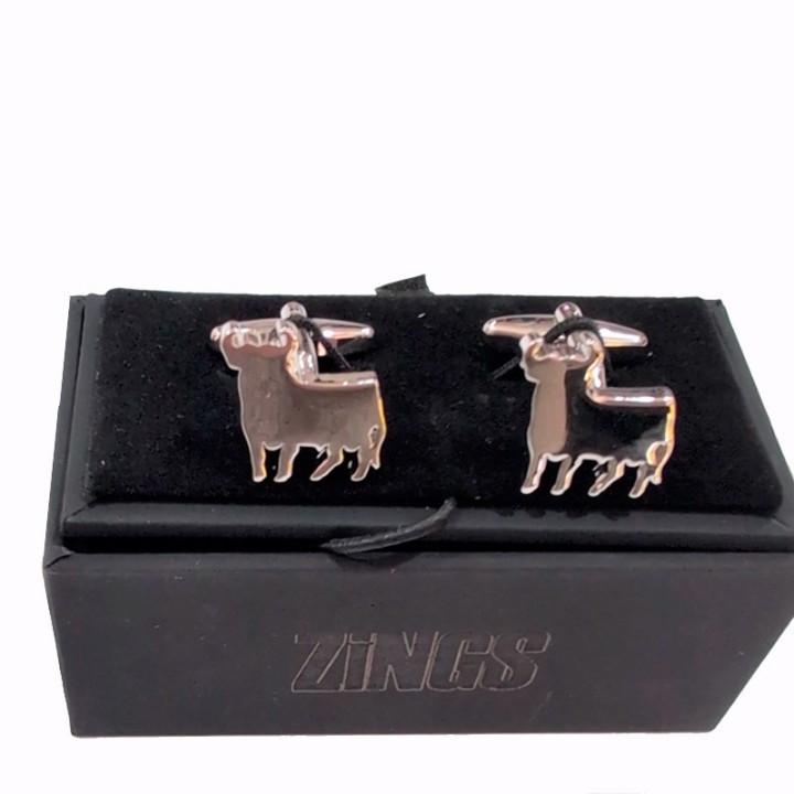 Bullfighting cufflinks bull in rhodium