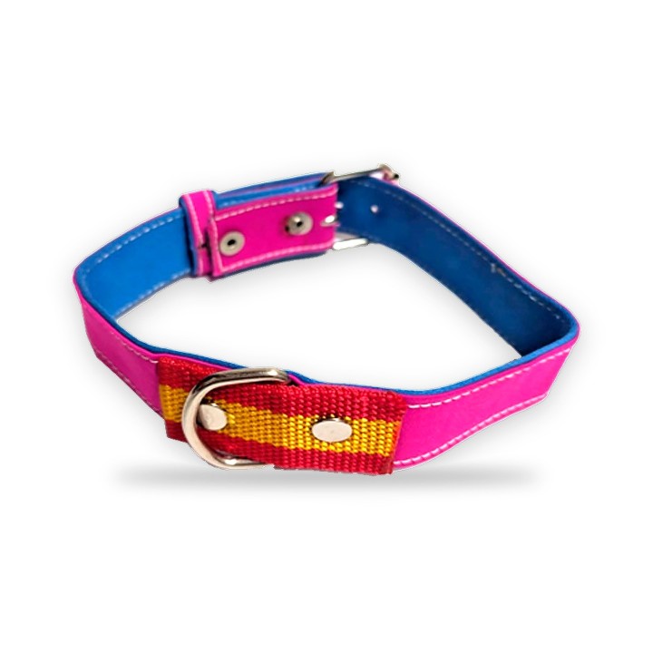 Collier pour chien en tissu de cape, fuchsia et jaune – vue 7