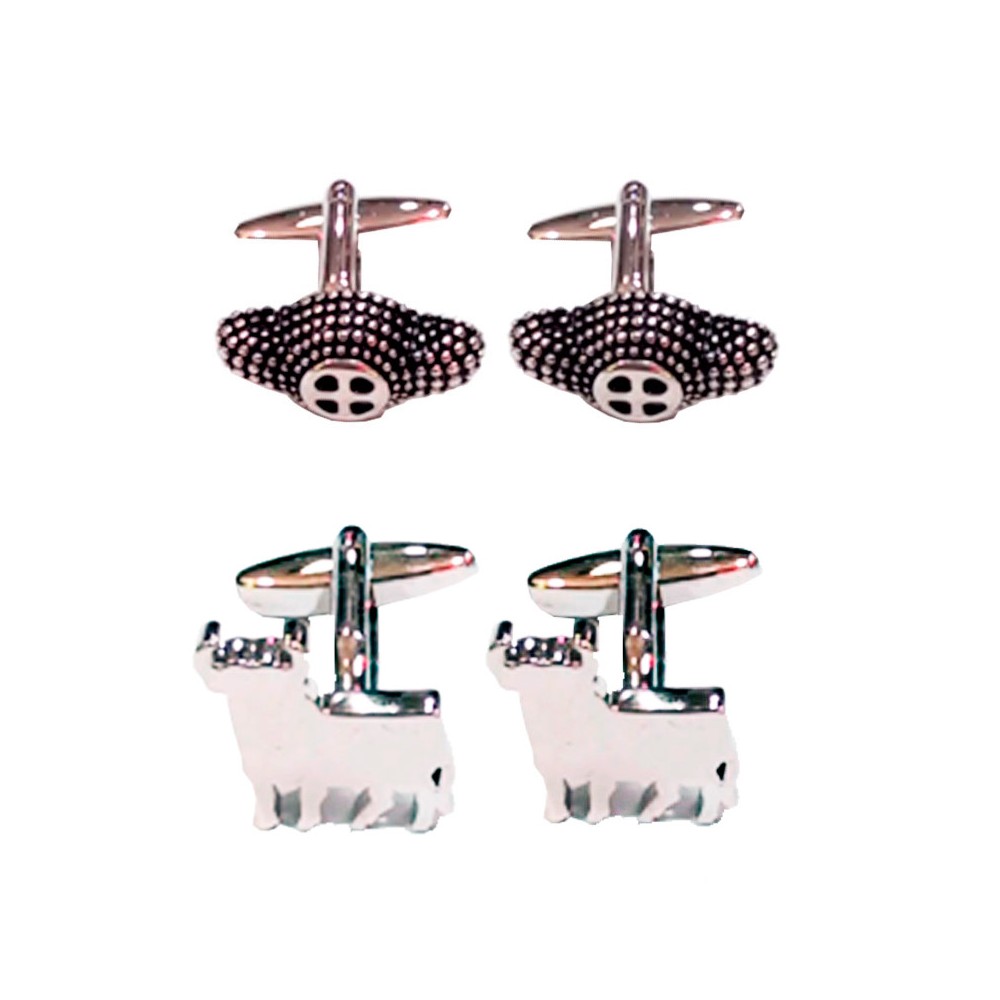 Bullfighting cufflinks "Bull and Montera" in rhodium