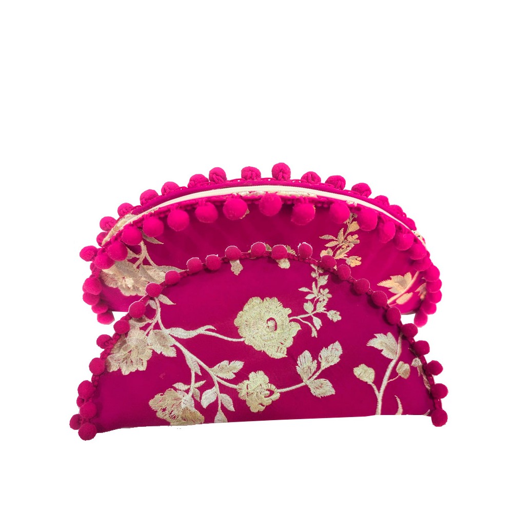 "Fuchsia cape and gold embroidery" handbag