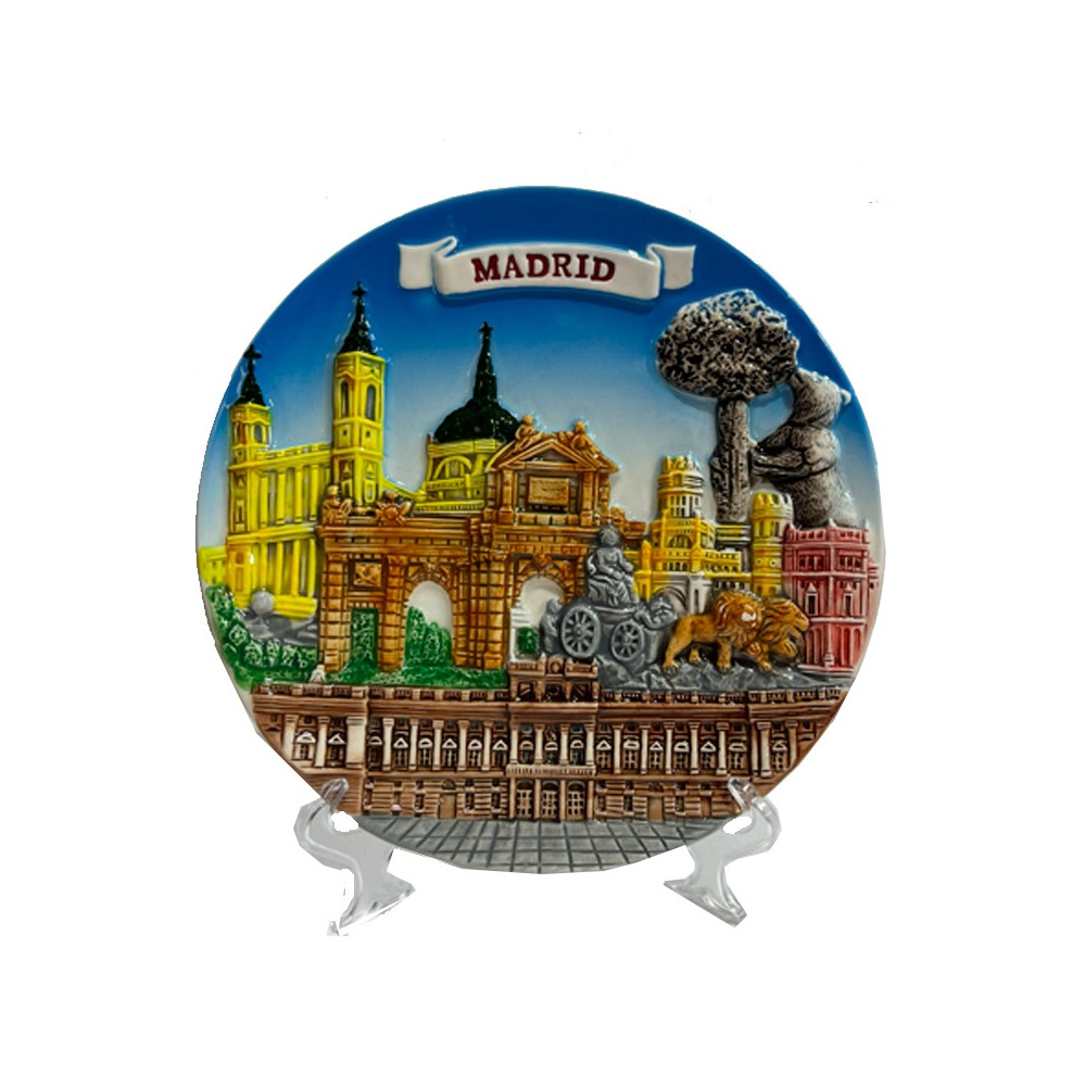 Assiette souvenir de Madrid avec monuments en relief