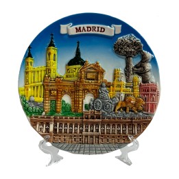 Souvenirteller Madrid mit Sehenswürdigkeiten im 3D-Relief und Ständer