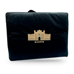 Las Ventas velvet bullring cushion with embroidered Puerta Grande, black