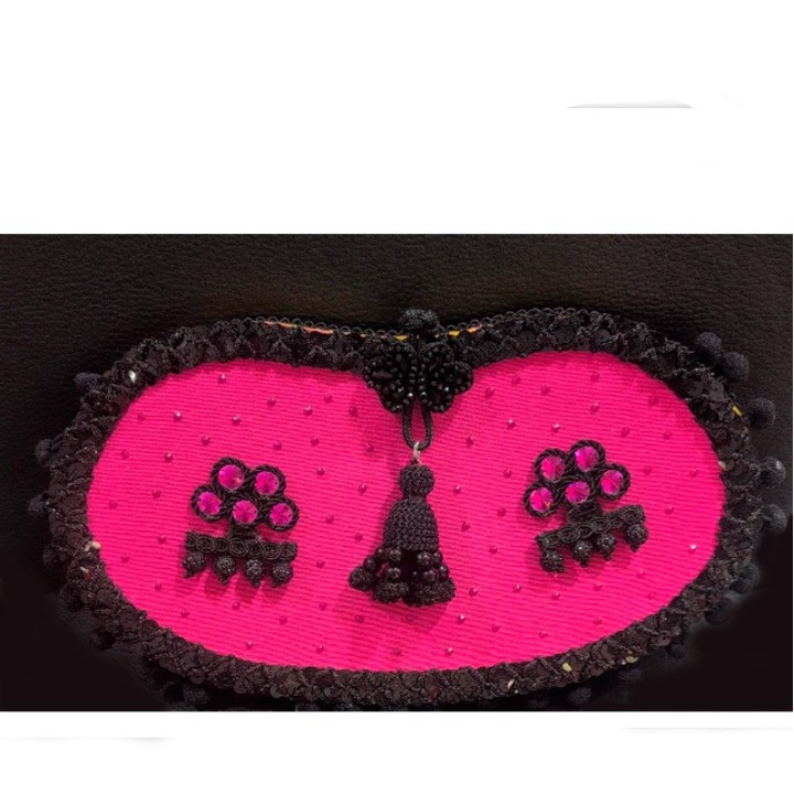 "Fuchsia cape and gold embroidery" handbag