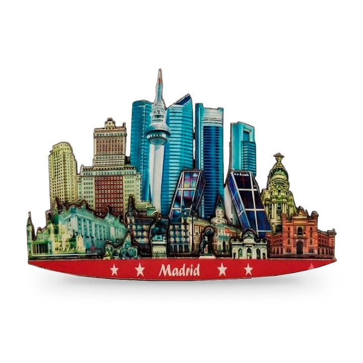 Calamita da frigo in legno Madrid con skyline in rilievo