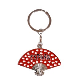 Llavero flamenco abanico rojo con lunares blancos souvenir España esmaltado