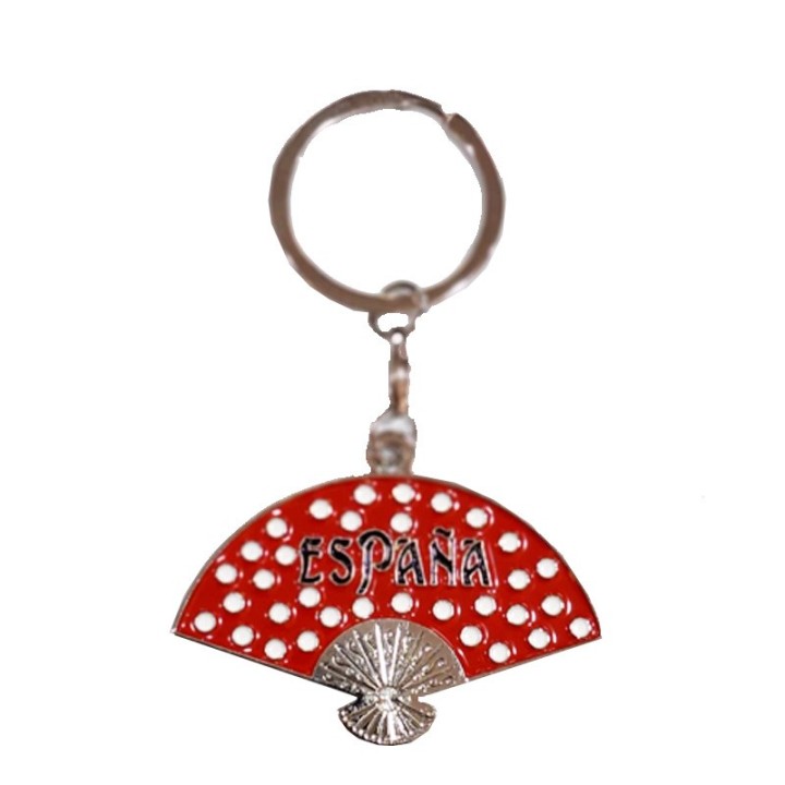 Llavero flamenco abanico rojo con lunares blancos souvenir España esmaltado