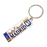 Rectangular metal keyring with Madrid landmarks, city crest and Spanish flag