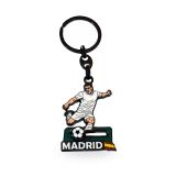 Football metal keyring, footballer in white kit design
