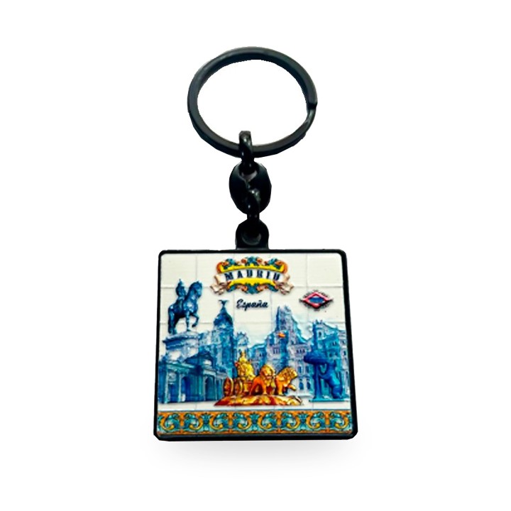 Porta-chaves modelo Cuadrado estilo azulejo com monumentos de Madrid e Cibeles