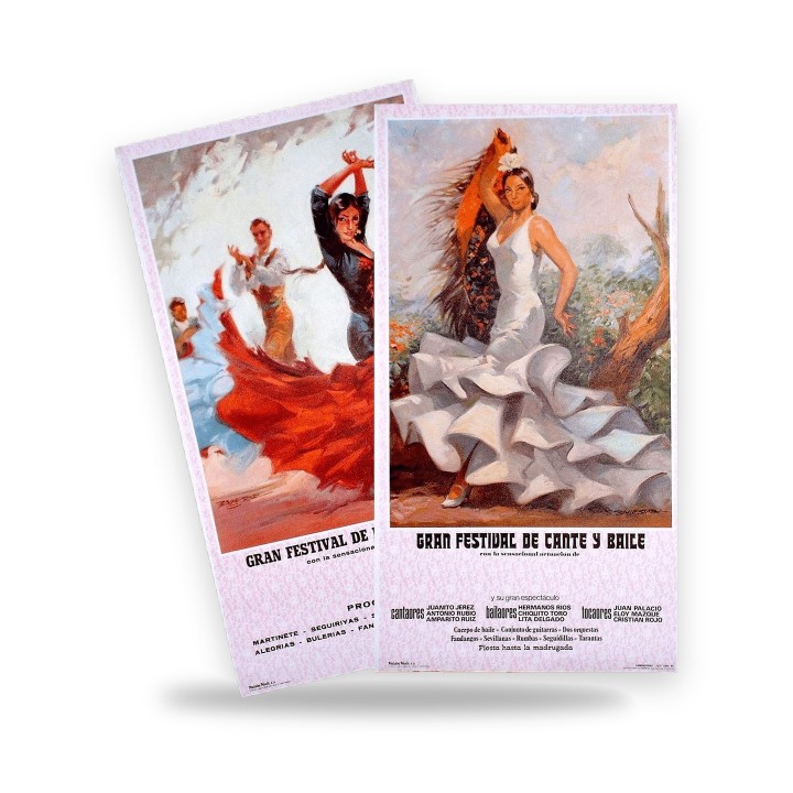Affiche flamenco vintage, robe de flamenca rouge ou blanche