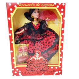 Poupée La Flamenquita, robe rouge à pois noirs