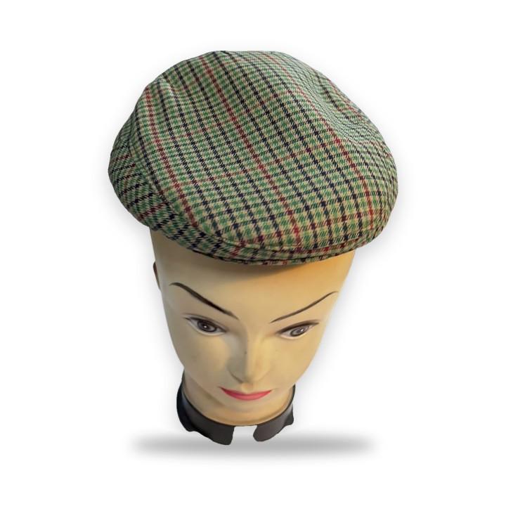 Green houndstooth lightweight flat cap