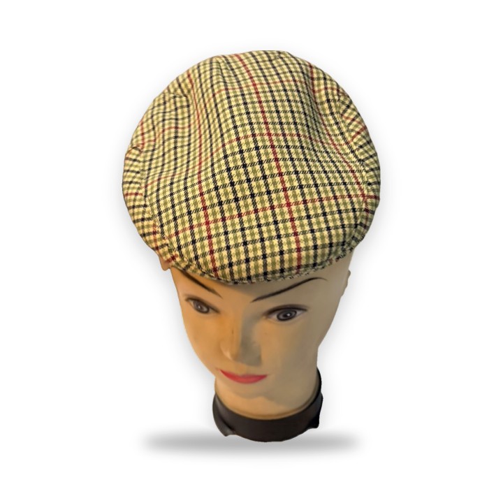 Lightweight flat cap checked in beige and brown tones