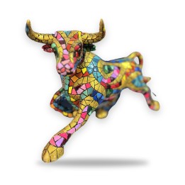 Figurine de taureau en mosaïque multicolore style trencadís