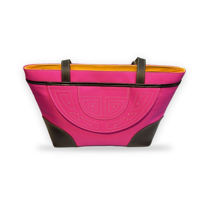 Capote-Tasche aus fuchsiafarbenem Capote-Stoff mit Ledergriffen