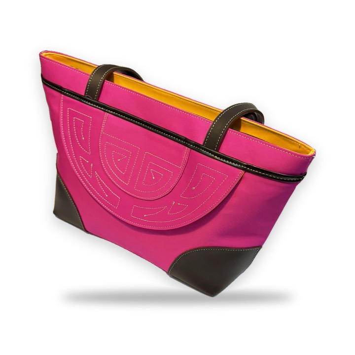Bolso taurino Capote de tela fucsia con asas de piel