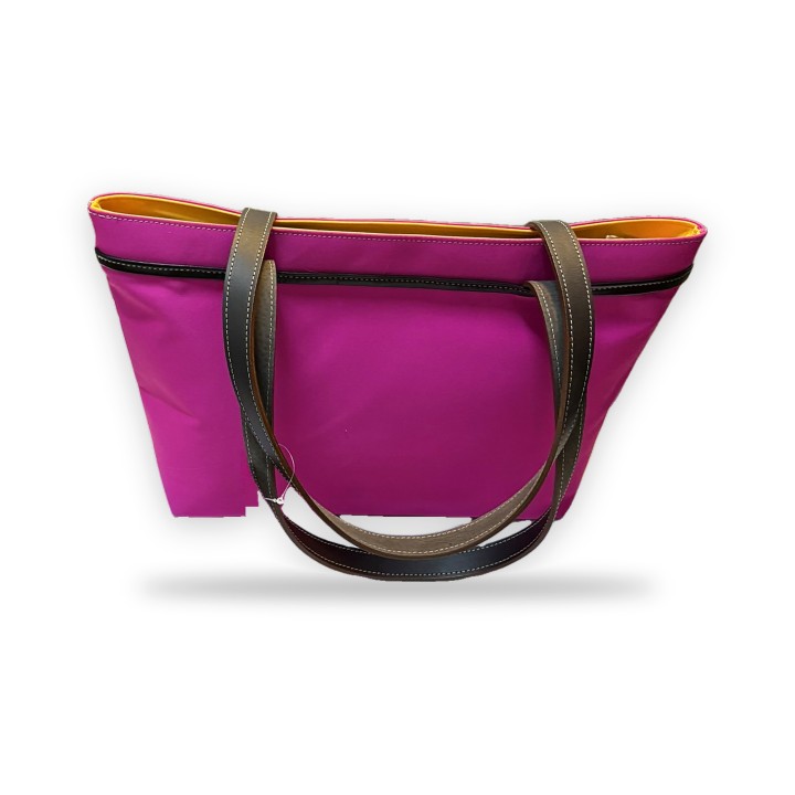 Bolso taurino Capote de tela fucsia con asas de piel