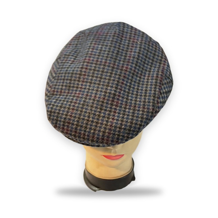 Blue checked winter flat cap