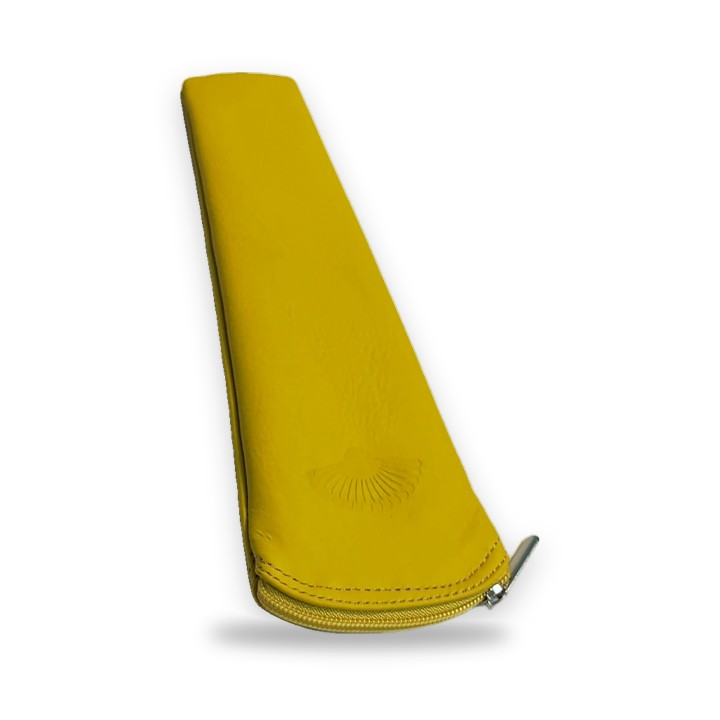 Étui à éventail en cuir jaune avec fermeture éclair