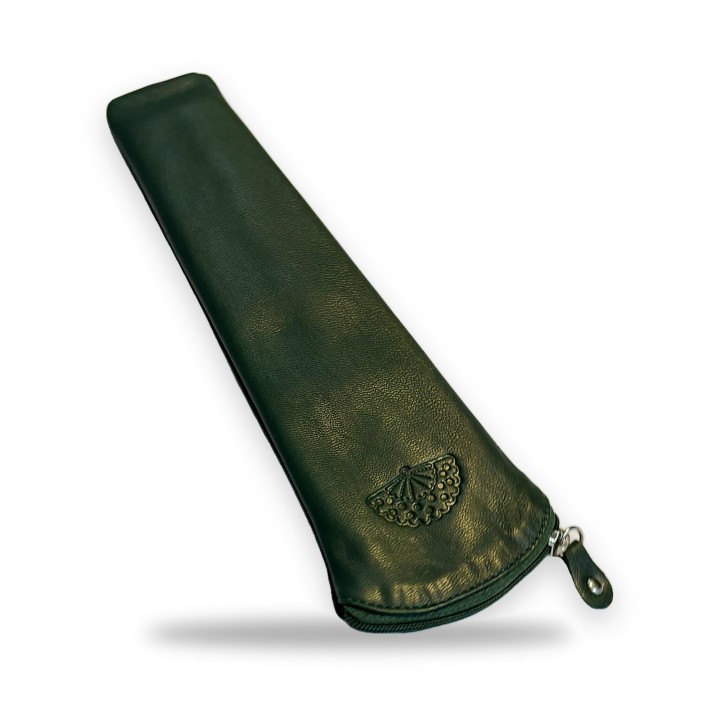 Funda de piel para abanico verde oscuro con cremallera