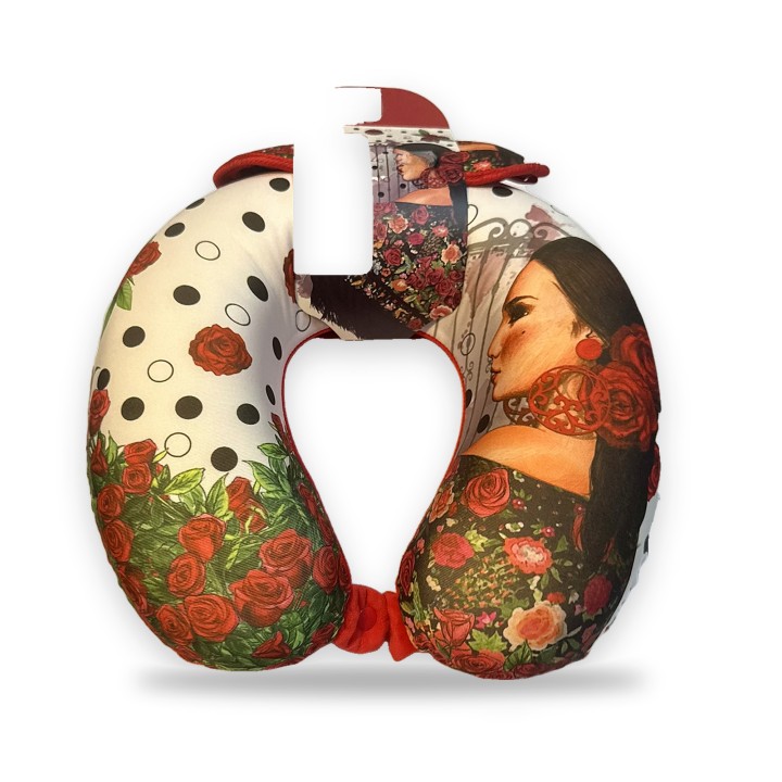 Coussin de voyage cervical avec danseuse de flamenco et pois