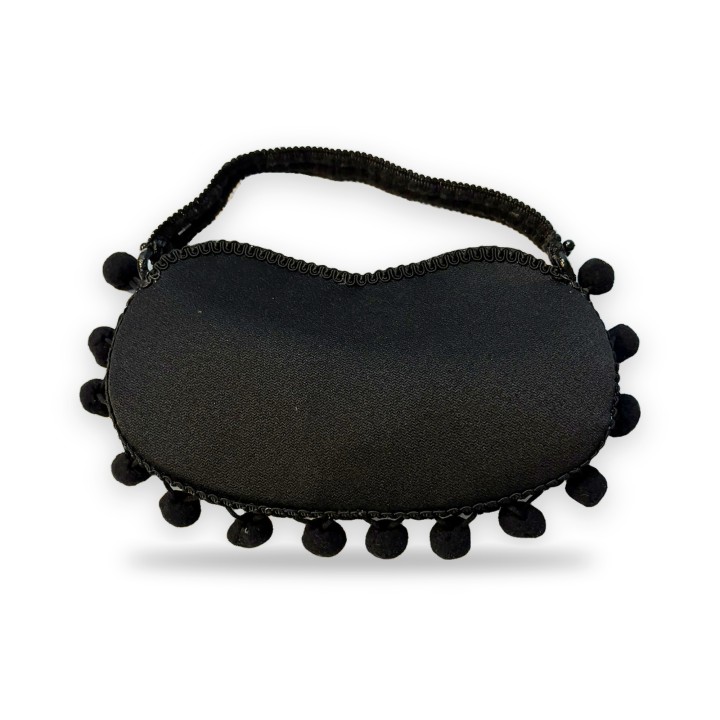 Pochette flamenca nera con fiori ricamati e pompon