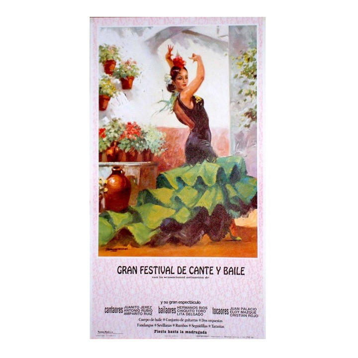 Affiche flamenco vintage Gran Festival de Baile Flamenco, danseuse en robe rouge