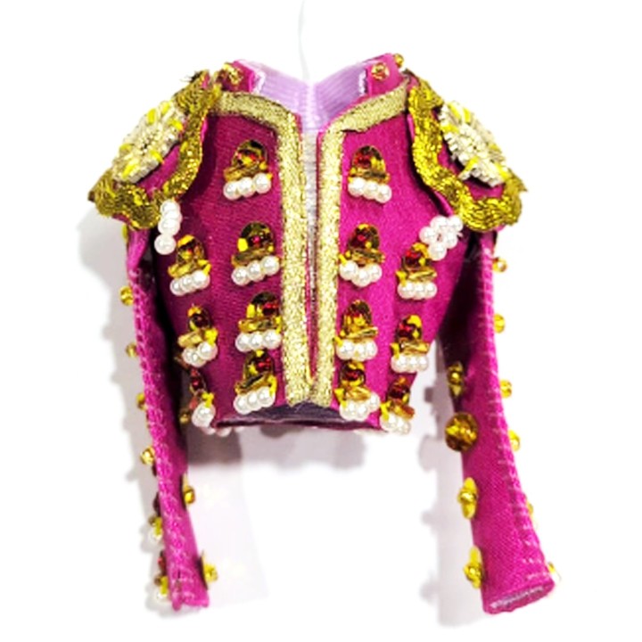 Miniature bullfighter’s jacket (Small) in fuchsia with gold embroidery and pearls
