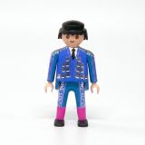 Figurine Playmobil torero en habit de lumière bleu, cheveux noirs