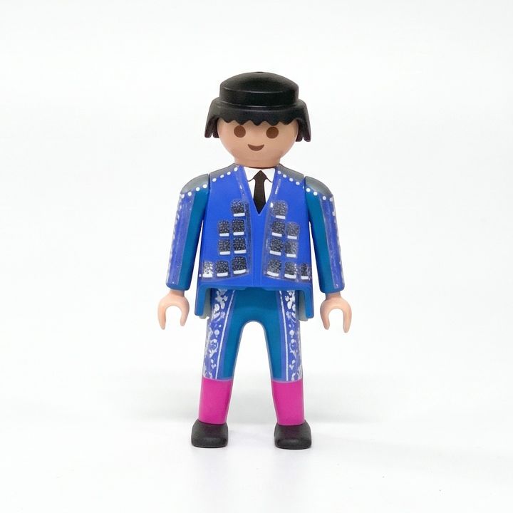 Figurine Playmobil torero en habit de lumière bleu, cheveux noirs