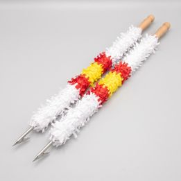 Pair of authentic bullfighting banderillas, white with the Spanish flag